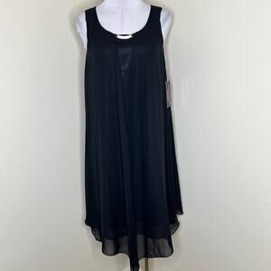 NWT Stacy Adams Shift Dress 6 Black Drape Overlay Sleeveless Evening Jeweled